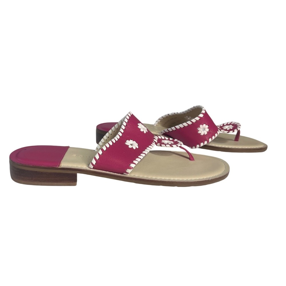 Apostrophe Leather Whipstitch Floral Thong Sandals 7 M Pink Summer